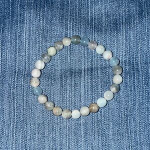 Pastel Multi-Bead Stretch Bracelet - Subtle Blue, Gray, Cream & Tan